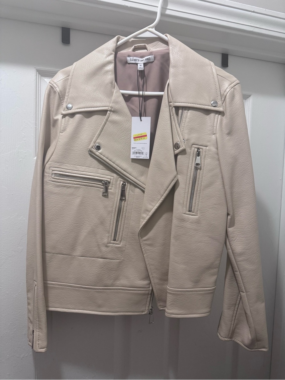Cream Leather Moto Jacket